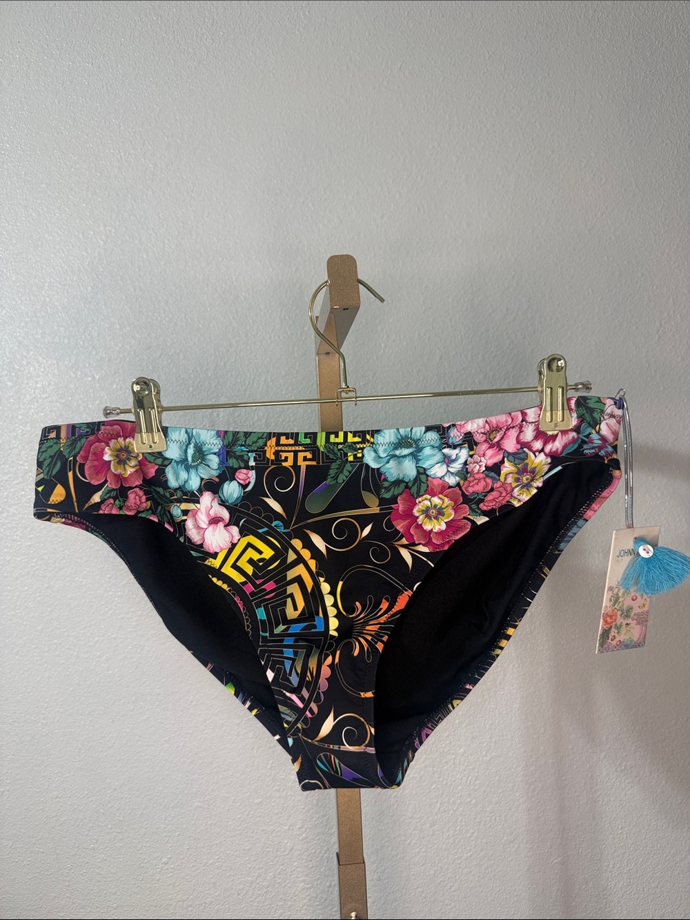 JOHNNY WAS- FLORAL PEACE HIPSTER Black Swim Bottoms- Size 1X- NWT